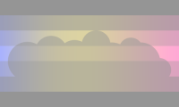 Horizontale Streifen, die Farben sind in einem Gradienten von Links anch rechts: Blau Gelb Pink, Streifen von Oben anch unten: Dunkelgrau, Hellgrau-farbgradient, Blassfarbgradient, farbgradient, Blassfarbgradient, Hellgrau-farbgradient, Dunkel Grau. Die drei mittleren farbgradientstreifen sind von einem Dunkelgrauen Wolkensymbol teilverdeckt.